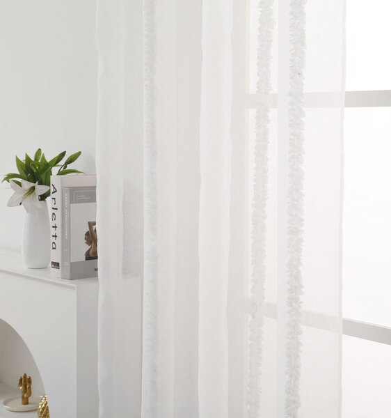 Biely záves TASMA so vzorom 140x250 cm Zavesenie: Kovové krúžky