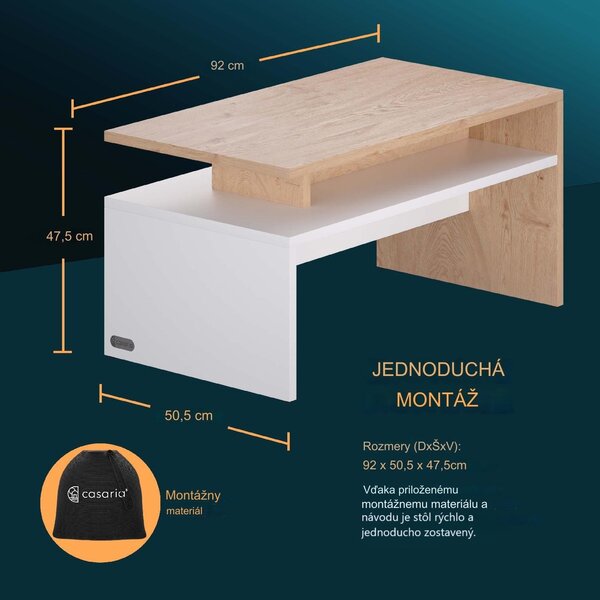 Konferenčný stolík Sacramento 92x50x47 cm - biely/dub