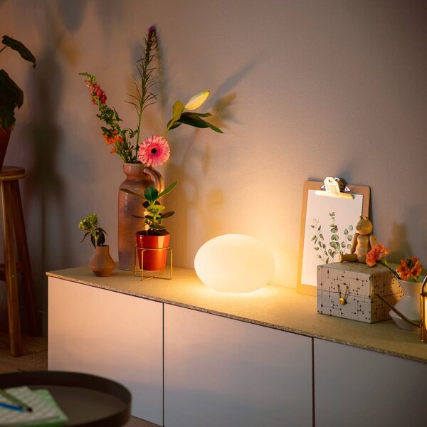 Philips Hue Flourish stolová LED lampa, RGBW, Biela / opálová, Obývacia izba / jedáleň, Sklo, Moderný, Guľa