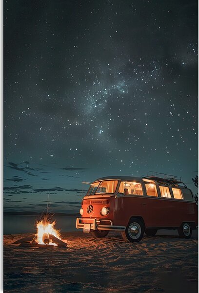 Obraz plážový táborák pod nočnou oblohou - Volkswagen T1