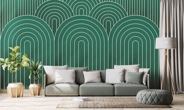 Tapeta zelený vzor dúhy Mid-Century