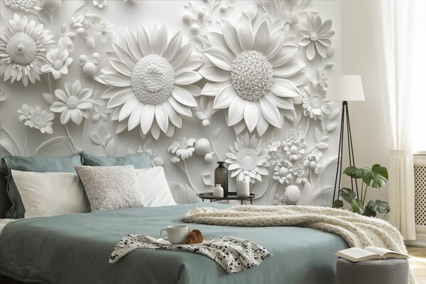 Tapeta 3D biele kvety