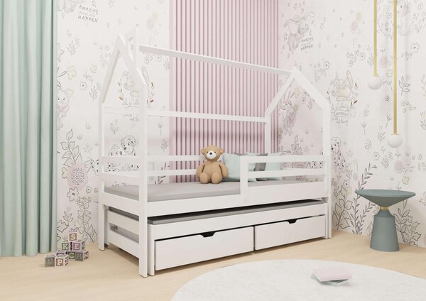 MAXMAX Detská domčeková posteľ s prístelkou a šuplíky DAISY - 200x90 cm - biela