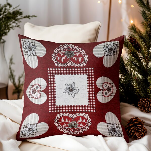 Gobelínová obliečka na vankúš Srdiečka Chenille IT026 Farba Červená Rozmery 42x42 cm