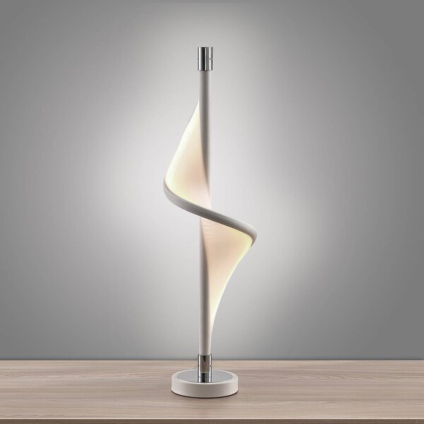 Stolná LED lampa Lucande Edano, 60 cm, biela, textilná, stmievateľná, Biela / opálová, Obývacia izba / jedáleň, Textil / látka / hodváb, Moderný