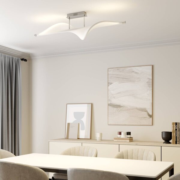Lucande Stropné svietidlo LED Edano, 122 cm, biele, textilné, stmievateľné, Biela / opálová, Obývacia izba / jedáleň, Textil / látka / hodváb, Moderný