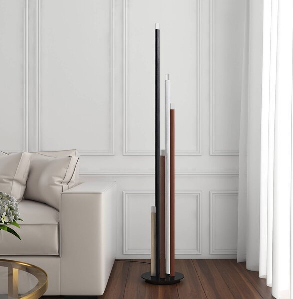 Stojacia lampa Lucande LED Stoika, 150 cm, 5-pl. kov, Čierna, Obývacia izba / jedáleň, kov, Moderný