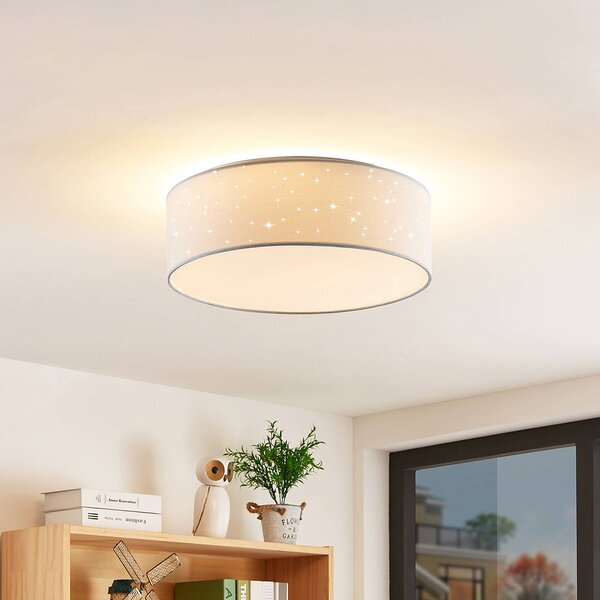 Lindby LED stropné svietidlo Ellamina, 40 cm, biela, textil, Biela / opálová, Obývacia izba / jedáleň, Textil / látka / hodváb, Moderný, Závesné svietidlo