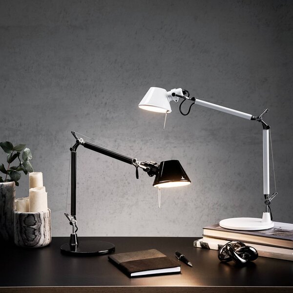 Stolová lampa Artemide Tolomeo Micro, biela, Biela / opálová, Pracovňa / Kancelária, Hliník, Dizajn, Stolová lampa