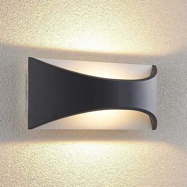 Lindby LED nástenné svietidlo Mathea, 30 cm, antracit, hliník, IP65, Čierna, Hliník, Moderný, Nástenné svietidlo