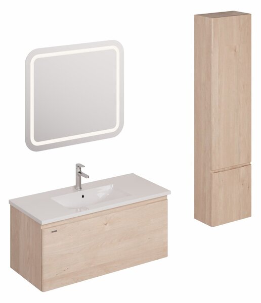 Kúpeľňová zostava s umývadlom vrátane umývadlovej batérie, vtoku a sifónu Naturel Ancona akácie KSETANCONA1