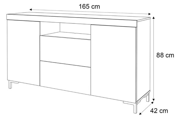 LUNGO KOMODA DUB WOTAN ČIERNA NA NOŽIČKÁCH 164 cm
