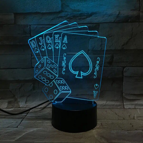 3Dmix 3DL-CLK019 – 3D LED nočná lampa - Poker (Karty a kocky) (Hodiny s budíkom)