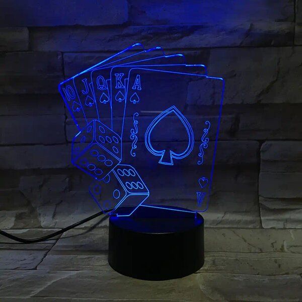 3Dmix 3DL-CLK019 – 3D LED nočná lampa - Poker (Karty a kocky) (Hodiny s budíkom)