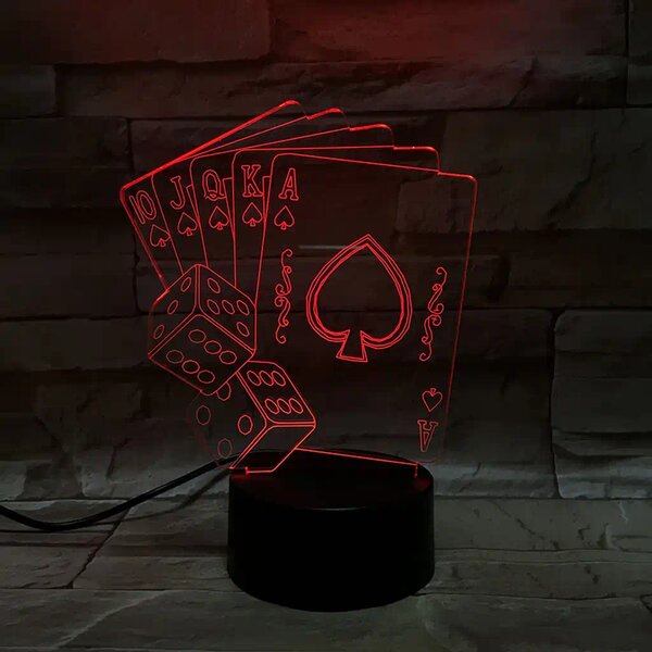 3Dmix 3DL-CLK019 – 3D LED nočná lampa - Poker (Karty a kocky) (Hodiny s budíkom)