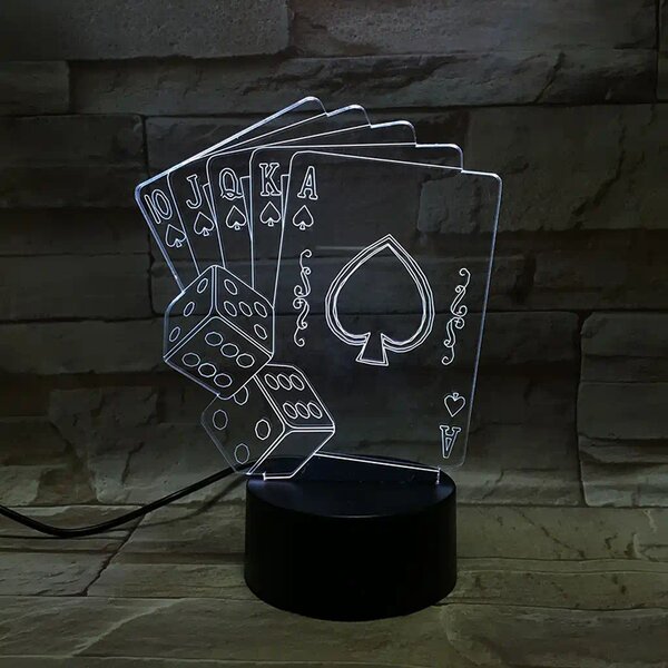 3Dmix 3DL-CLK019 – 3D LED nočná lampa - Poker (Karty a kocky) (Hodiny s budíkom)