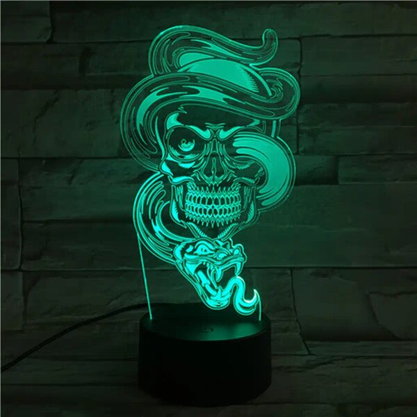 3Dmix 3DL-CRK030 – 3D LED nočná lampa - Lebka s hadom (Crack základňa)
