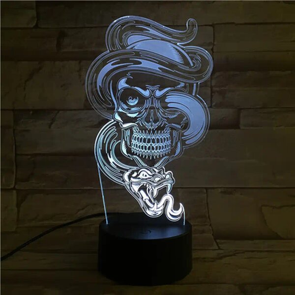 3Dmix 3DL-CRK030 – 3D LED nočná lampa - Lebka s hadom (Crack základňa)