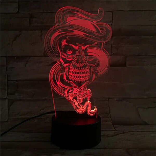 3Dmix 3DL-CRK030 – 3D LED nočná lampa - Lebka s hadom (Crack základňa)