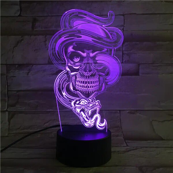 3Dmix 3DL-CRK030 – 3D LED nočná lampa - Lebka s hadom (Crack základňa)