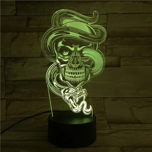 3Dmix 3DL-CRK030 – 3D LED nočná lampa - Lebka s hadom (Crack základňa)