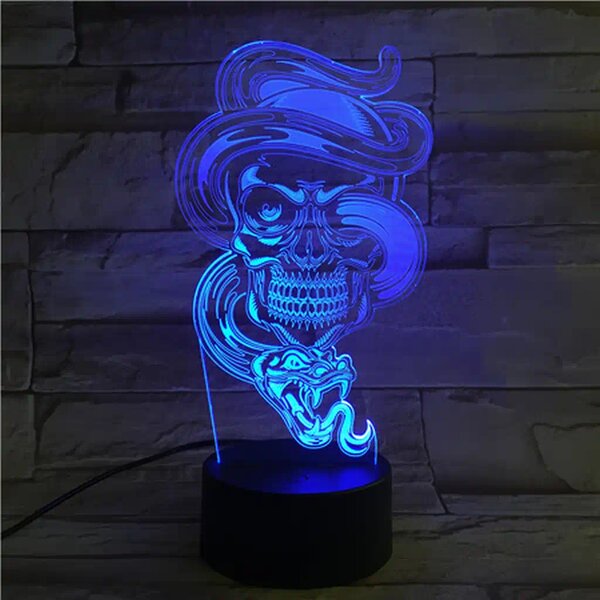3Dmix 3DL-CRK030 – 3D LED nočná lampa - Lebka s hadom (Crack základňa)