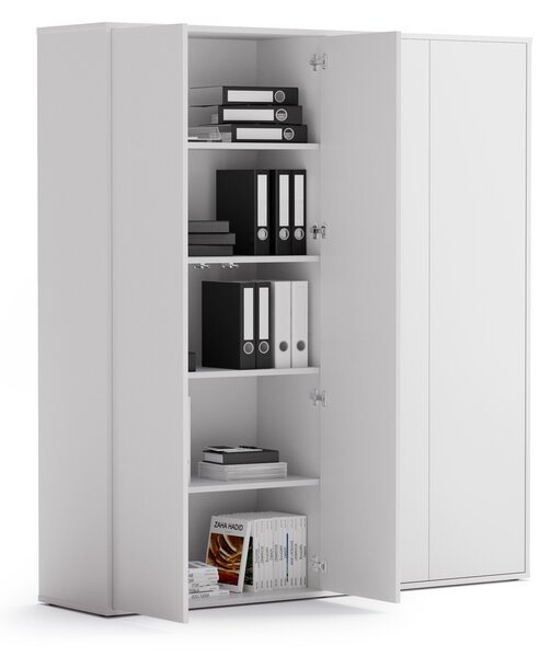 Kancelárska spisová skriňa BLOCK, 4× dvere, 1600 × 400 × 1748 mm, biela