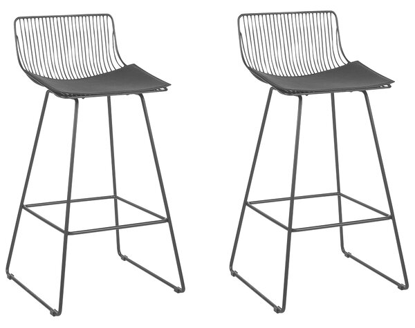 Súprava 2 barových stoličiek čierna kovová oceľový rám sedadlo z umelej kože vysoké stoličky ku kuchynskému ostrovčeku