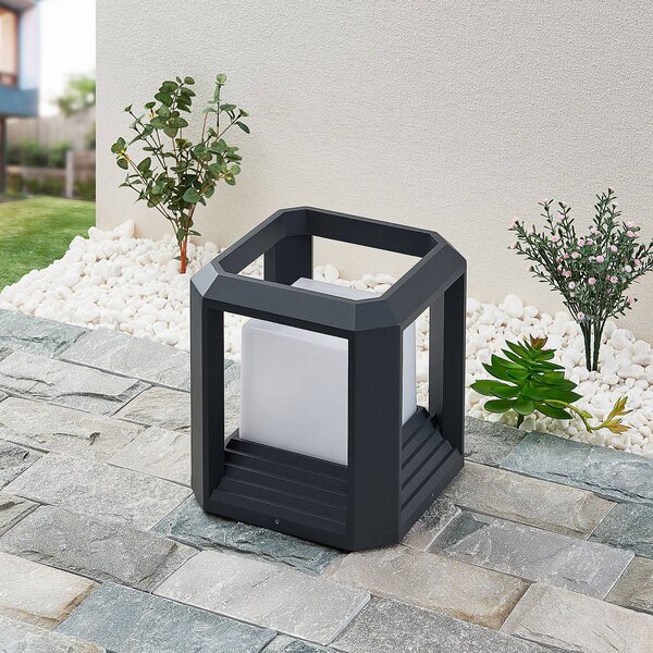 Lucande LED svietidlo na podstavci Serenella, antracit, kov, 27 cm, Čierna, Hliník, Moderný, Vonkajčie stĺpové osvetlenie