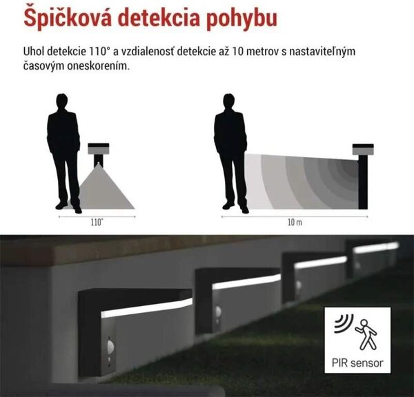 LED solárne nástenné svietidlo VEREA 4,4 W 3000 K IP44 čierne (ZGK044S)