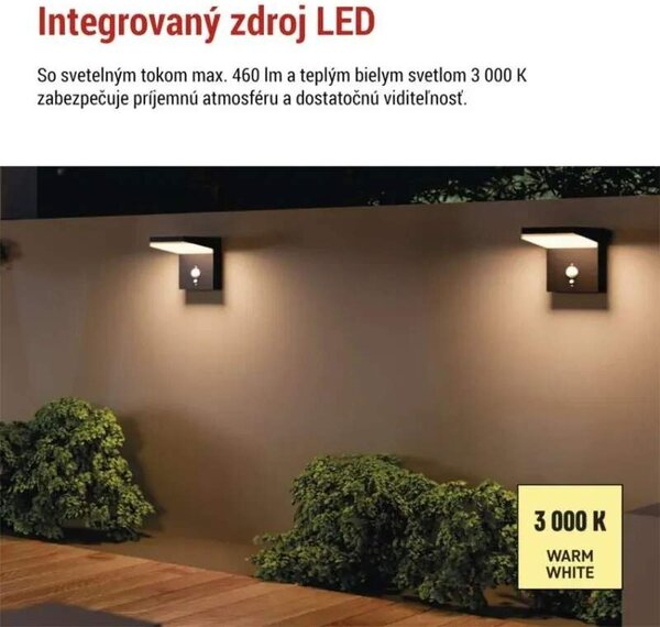 LED solárne nástenné svietidlo VEREA 4,4 W 3000 K IP44 čierne (ZGK044S)