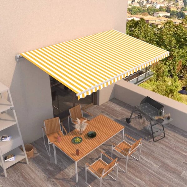 Maison Exclusive – Manuálna markíza, 5 x 3 m, žlto-biele pruhy, 100% polyester