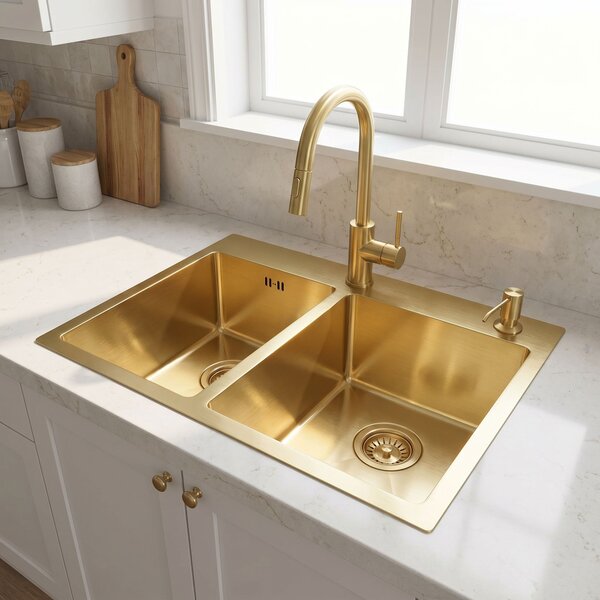 Rea Toby, 1.5-komorový nerezový drez 560x480x210 mm, zlatá matná, ZLE-06415