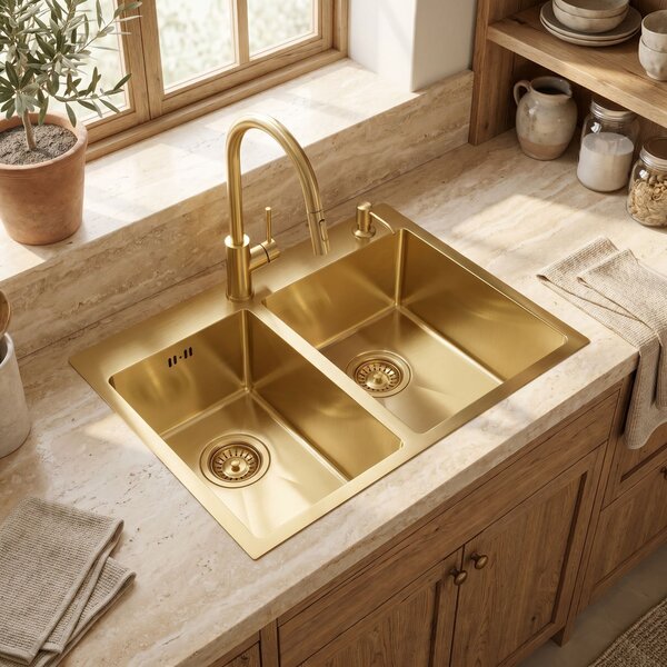 Rea Toby, 1.5-komorový nerezový drez 560x480x210 mm, zlatá matná, ZLE-06415