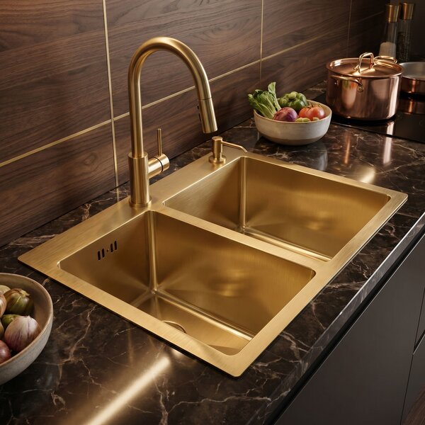 Rea Toby, 1.5-komorový nerezový drez 560x480x210 mm, zlatá matná, ZLE-06415