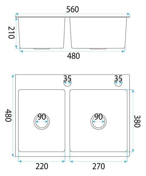 Rea Toby, 1.5-komorový nerezový drez 560x480x210 mm, zlatá matná, ZLE-06415