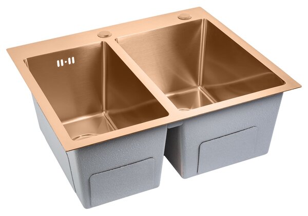 Rea Toby, 1.5-komorový nerezový drez 560x480x210 mm, medená matná, ZLE-06416