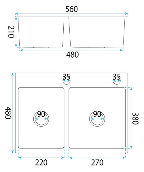Rea Toby, 1.5-komorový nerezový drez 560x480x210 mm, medená matná, ZLE-06416