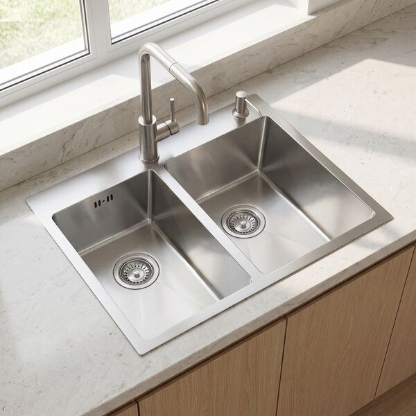 Rea Toby, 1.5-komorový nerezový drez 560x480x210 mm, brúsená oceľ, ZLE-06417