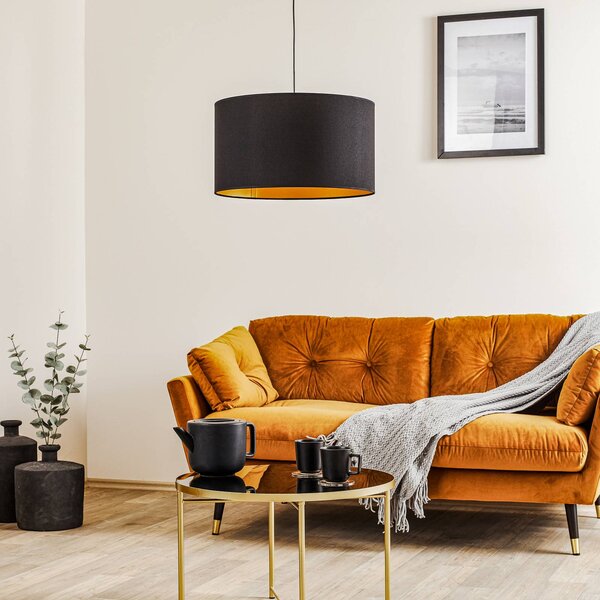 Euluna Roller závesné svietidlo, čierne/zlaté, Ø 45 cm, Čierna, Obývacia izba / jedáleň, Textil / látka / hodváb, Moderný, Závesné svietidlo