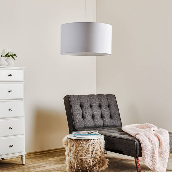 Duolla Závesné svietidlo Roller, biele, Ø 45 cm, Biela / opálová, Obývacia izba / jedáleň, Textil / látka / hodváb, Moderný, Závesné svietidlo
