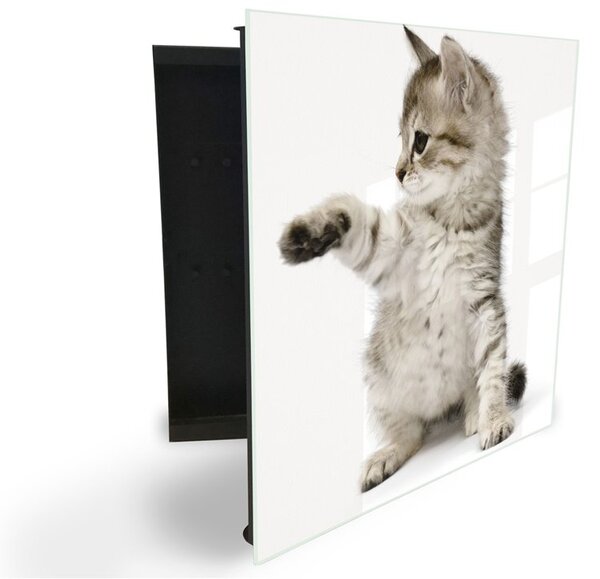 Glasdekor skrinka na kľúče - roztomilé mačiatko - Pravé / Čierna