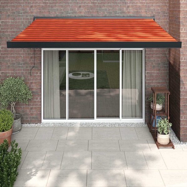 Maison Exclusive – Manuálna markíza, 3,5 x 2,5 m, oranžovo-hnedá, s horizontálnymi pruhmi