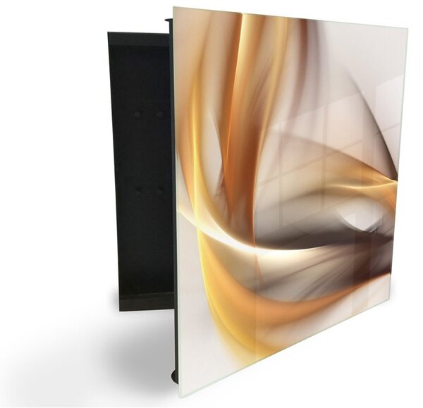 Glasdekor skrinka na kľúče - zlato hnedá abstraktná vlna - Ľavé / Čierna