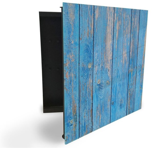 Glasdekor skrinka na kľúče - drevo modrý náter - Pravé / Biela