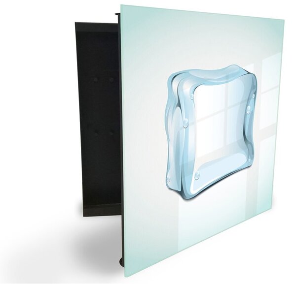 Glasdekor skrinka na kľúče - modrá ľadová kocka abstrakt - Ľavé / Biela