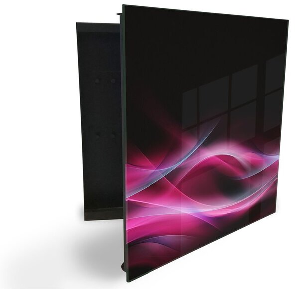 Glasdekor skrinka na kľúče - ružovo fialova abstrakcia na čiernom - Pravé / Čierna