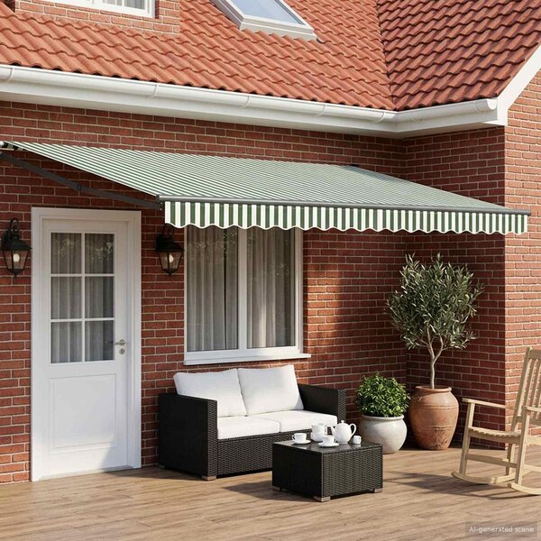 Maison Exclusive – Elektrická solárna markíza, 4 x 3 m, zelenobiele pásy