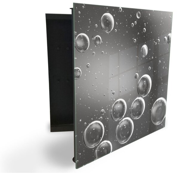 Glasdekor skrinka na kľúče - šedé abstraktné bubliny - Ľavé / Čierna