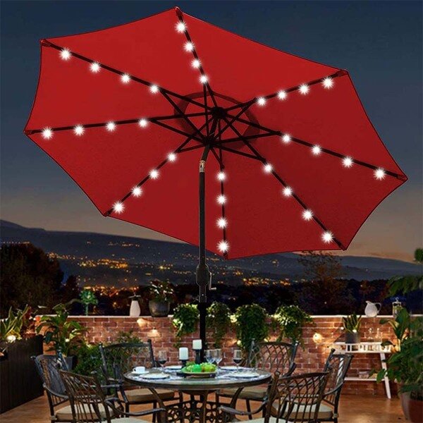 Cappa Garden Záhradný slnečník s LED osvetlením, solárny, 270 cm, červený